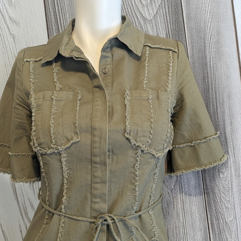 NWOT LENA Olive Utility Shirt Dress with Tie Waist - Picture 2 of 6
